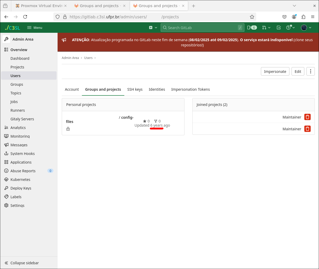Legacy repo appearing on user projects.